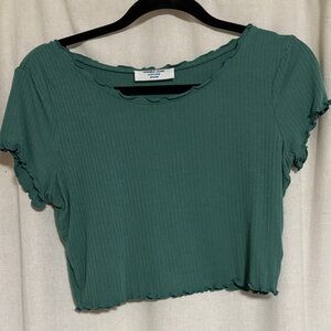 Double Zero Green Ribbed Crop Top